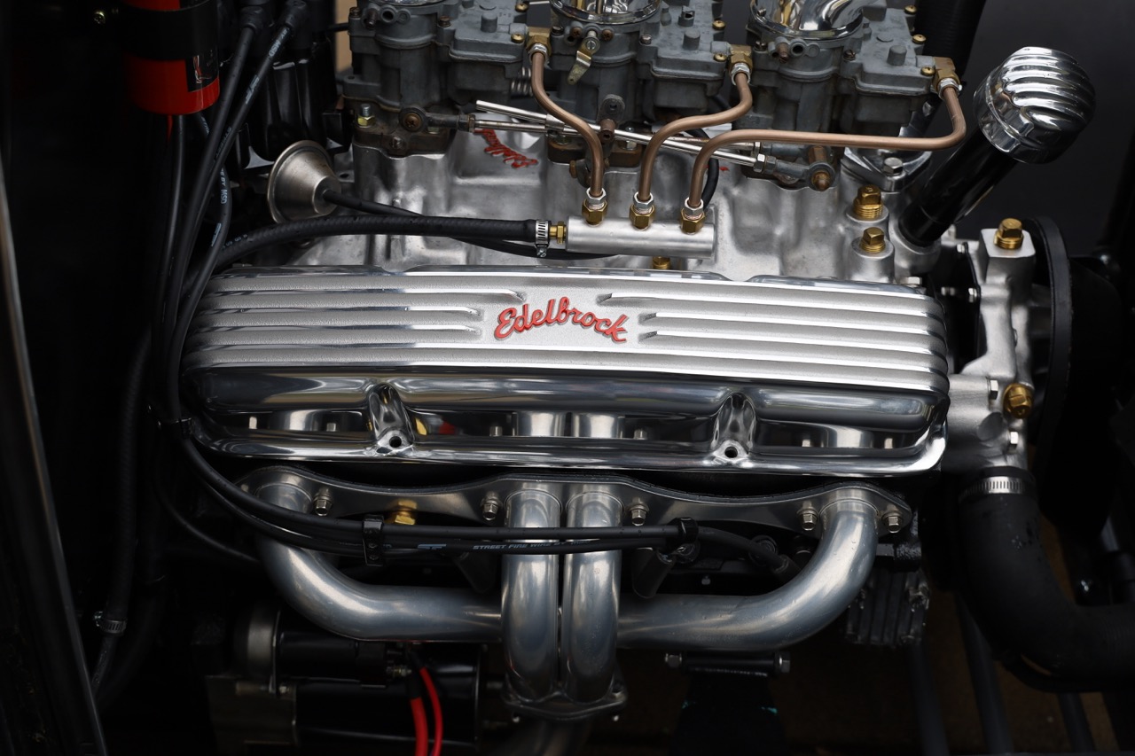 Classic car engine bay in original small block V8 configuration